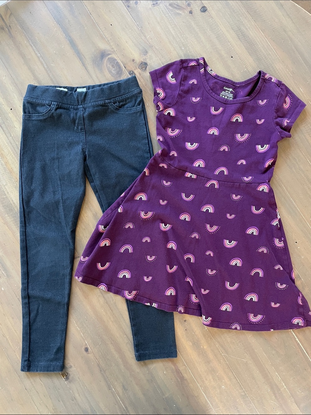 Girls Purple Rainbow Dress + GAP Pants